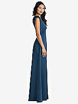 Side View Thumbnail - Dusk Blue Shirred Cap Sleeve Maxi Dress with Keyhole Cutout Back