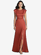 Front View Thumbnail - Amber Sunset Shirred Cap Sleeve Maxi Dress with Keyhole Cutout Back