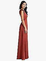 Side View Thumbnail - Amber Sunset Shirred Cap Sleeve Maxi Dress with Keyhole Cutout Back