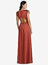 Rear View Thumbnail - Amber Sunset Shirred Cap Sleeve Maxi Dress with Keyhole Cutout Back