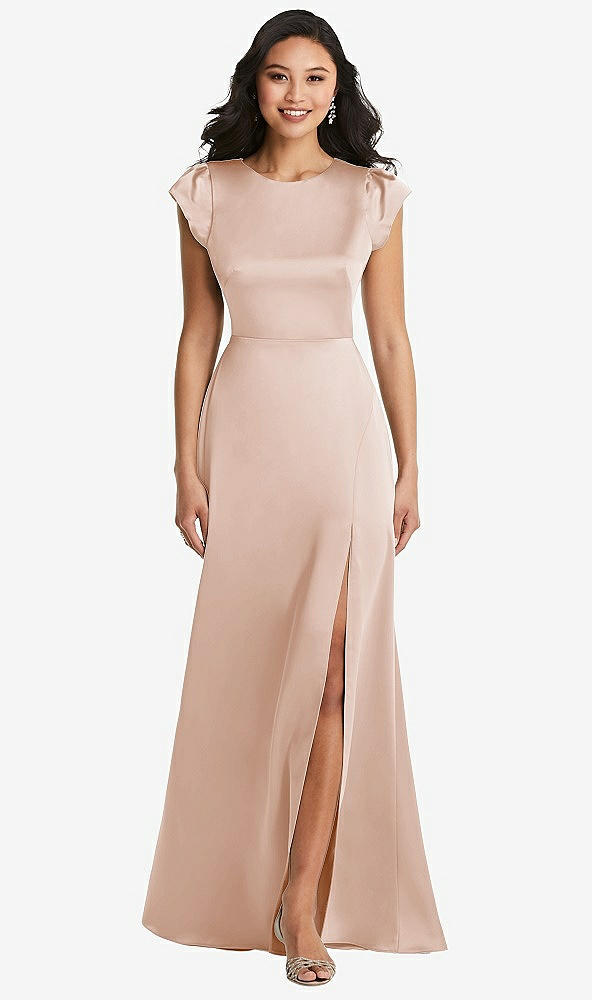 Front View - Cameo Shirred Cap Sleeve Maxi Dress with Keyhole Cutout Back