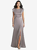 Front View Thumbnail - Cashmere Gray Shirred Cap Sleeve Maxi Dress with Keyhole Cutout Back