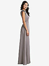Side View Thumbnail - Cashmere Gray Shirred Cap Sleeve Maxi Dress with Keyhole Cutout Back