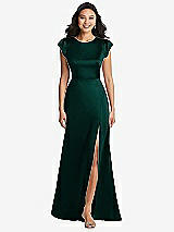 Front View Thumbnail - Evergreen Shirred Cap Sleeve Maxi Dress with Keyhole Cutout Back