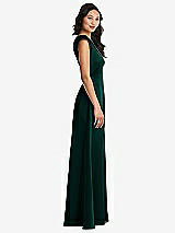 Side View Thumbnail - Evergreen Shirred Cap Sleeve Maxi Dress with Keyhole Cutout Back