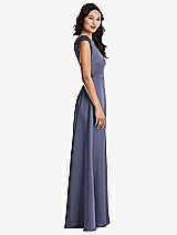 Side View Thumbnail - French Blue Shirred Cap Sleeve Maxi Dress with Keyhole Cutout Back