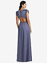 Rear View Thumbnail - French Blue Shirred Cap Sleeve Maxi Dress with Keyhole Cutout Back
