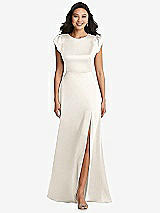 Front View Thumbnail - Ivory Shirred Cap Sleeve Maxi Dress with Keyhole Cutout Back