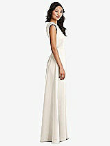Side View Thumbnail - Ivory Shirred Cap Sleeve Maxi Dress with Keyhole Cutout Back