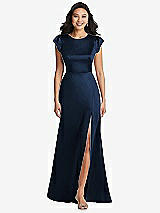 Front View Thumbnail - Midnight Navy Shirred Cap Sleeve Maxi Dress with Keyhole Cutout Back