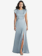 Front View Thumbnail - Mist Shirred Cap Sleeve Maxi Dress with Keyhole Cutout Back