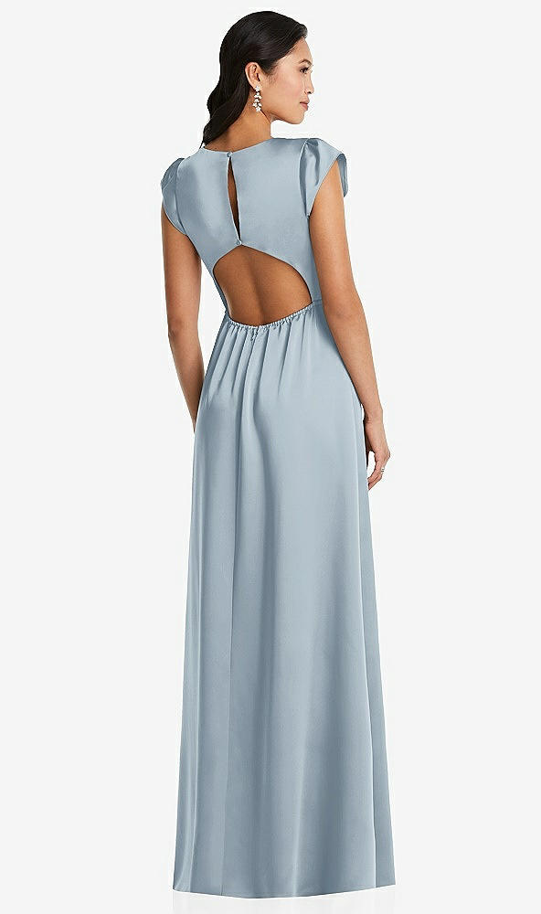 Back View - Mist Shirred Cap Sleeve Maxi Dress with Keyhole Cutout Back