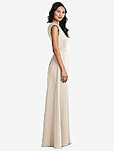 Side View Thumbnail - Oat Shirred Cap Sleeve Maxi Dress with Keyhole Cutout Back