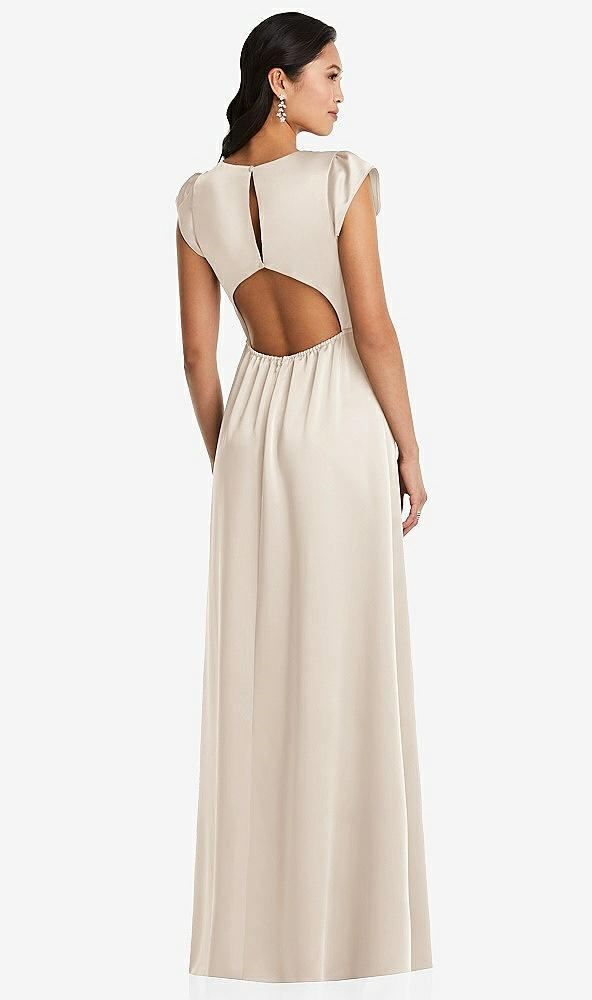 Back View - Oat Shirred Cap Sleeve Maxi Dress with Keyhole Cutout Back