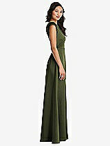 Side View Thumbnail - Olive Green Shirred Cap Sleeve Maxi Dress with Keyhole Cutout Back
