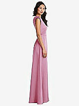 Side View Thumbnail - Powder Pink Shirred Cap Sleeve Maxi Dress with Keyhole Cutout Back