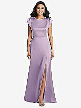 Front View Thumbnail - Pale Purple Shirred Cap Sleeve Maxi Dress with Keyhole Cutout Back