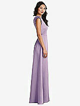 Side View Thumbnail - Pale Purple Shirred Cap Sleeve Maxi Dress with Keyhole Cutout Back