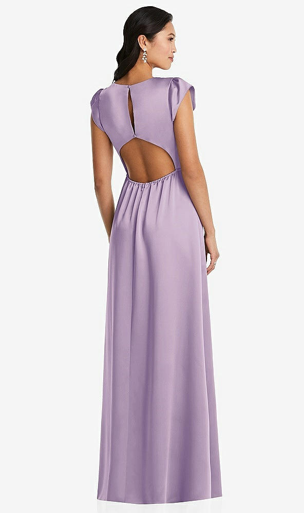 Back View - Pale Purple Shirred Cap Sleeve Maxi Dress with Keyhole Cutout Back