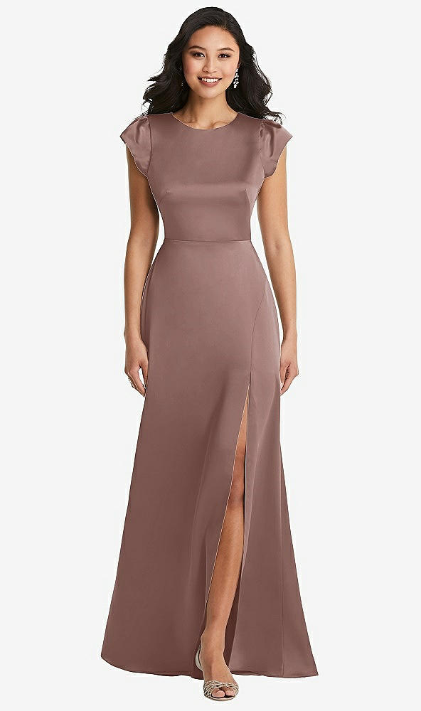Front View - Sienna Shirred Cap Sleeve Maxi Dress with Keyhole Cutout Back