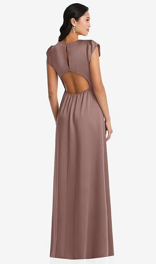 Back View - Sienna Shirred Cap Sleeve Maxi Dress with Keyhole Cutout Back