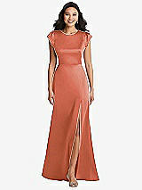Front View Thumbnail - Terracotta Copper Shirred Cap Sleeve Maxi Dress with Keyhole Cutout Back