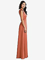 Side View Thumbnail - Terracotta Copper Shirred Cap Sleeve Maxi Dress with Keyhole Cutout Back