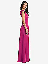 Side View Thumbnail - Think Pink Shirred Cap Sleeve Maxi Dress with Keyhole Cutout Back