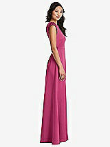 Side View Thumbnail - Tea Rose Shirred Cap Sleeve Maxi Dress with Keyhole Cutout Back