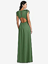 Rear View Thumbnail - Vineyard Green Shirred Cap Sleeve Maxi Dress with Keyhole Cutout Back
