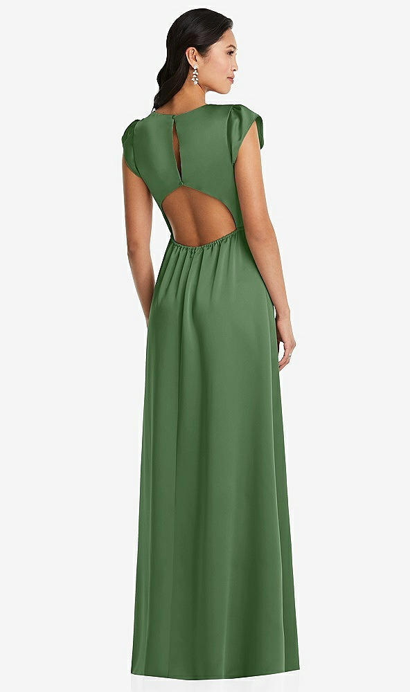 Back View - Vineyard Green Shirred Cap Sleeve Maxi Dress with Keyhole Cutout Back