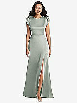 Front View Thumbnail - Willow Green Shirred Cap Sleeve Maxi Dress with Keyhole Cutout Back