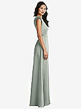 Side View Thumbnail - Willow Green Shirred Cap Sleeve Maxi Dress with Keyhole Cutout Back