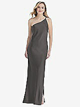 Front View Thumbnail - Caviar Gray One-Shoulder Asymmetrical Maxi Slip Dress