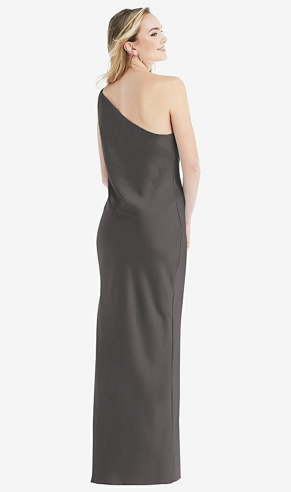 Back View - Caviar Gray One-Shoulder Asymmetrical Maxi Slip Dress