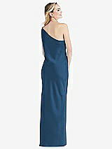 Rear View Thumbnail - Dusk Blue One-Shoulder Asymmetrical Maxi Slip Dress