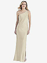 Front View Thumbnail - Champagne One-Shoulder Asymmetrical Maxi Slip Dress
