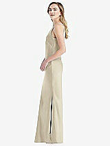 Side View Thumbnail - Champagne One-Shoulder Asymmetrical Maxi Slip Dress