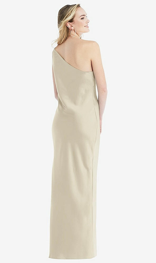 Back View - Champagne One-Shoulder Asymmetrical Maxi Slip Dress