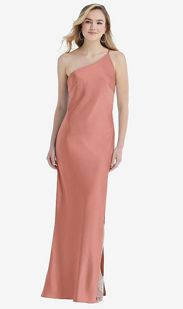 Front View - Desert Rose One-Shoulder Asymmetrical Maxi Slip Dress