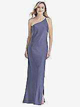 Front View Thumbnail - French Blue One-Shoulder Asymmetrical Maxi Slip Dress
