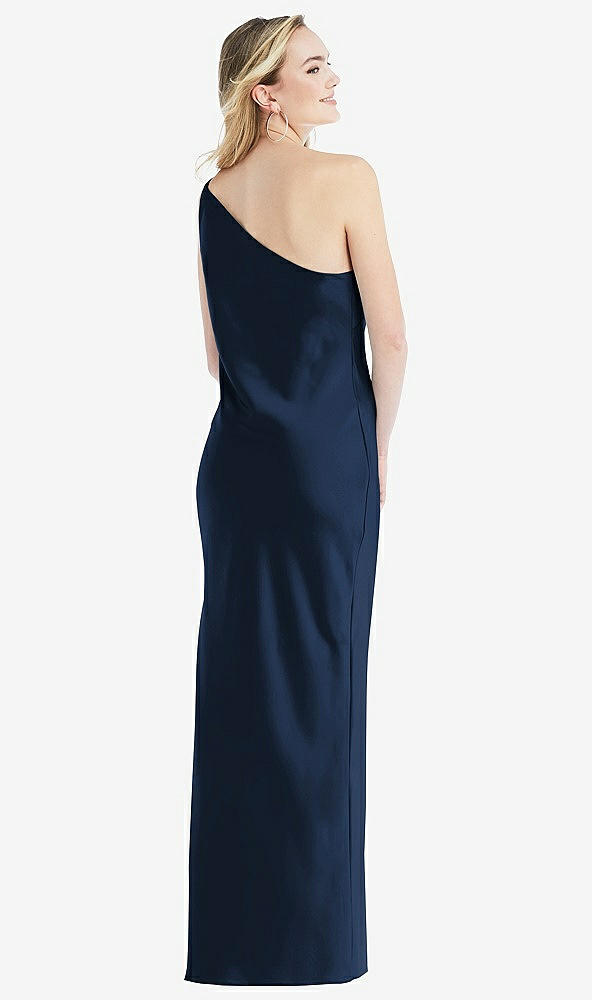 Back View - Midnight Navy One-Shoulder Asymmetrical Maxi Slip Dress