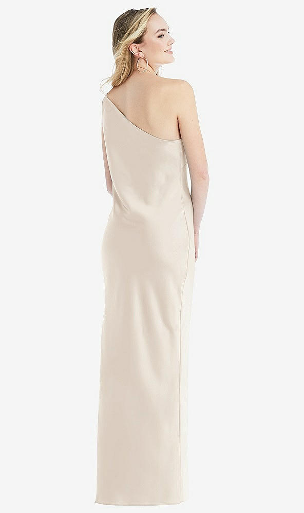Back View - Oat One-Shoulder Asymmetrical Maxi Slip Dress