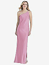 Front View Thumbnail - Powder Pink One-Shoulder Asymmetrical Maxi Slip Dress