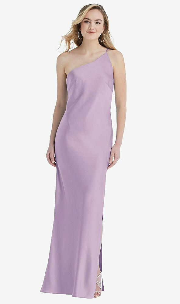 Front View - Pale Purple One-Shoulder Asymmetrical Maxi Slip Dress