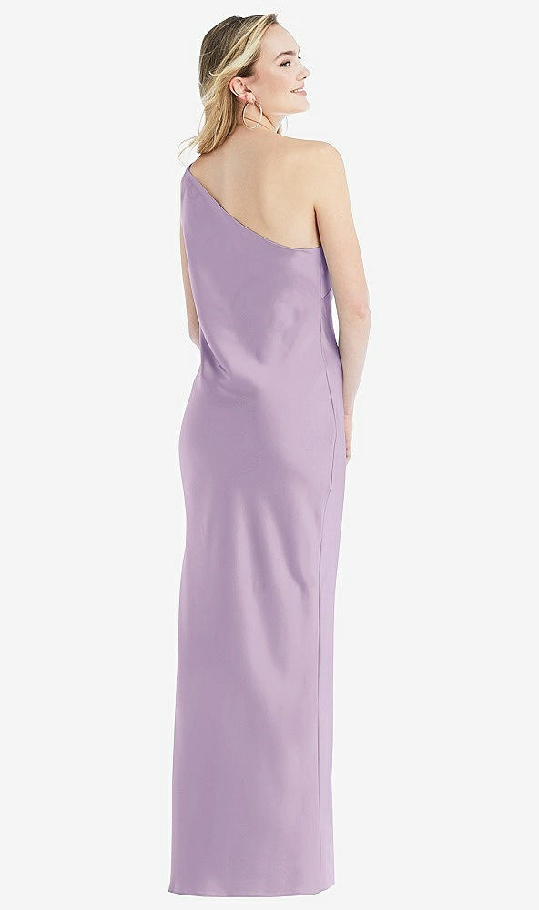 Back View - Pale Purple One-Shoulder Asymmetrical Maxi Slip Dress