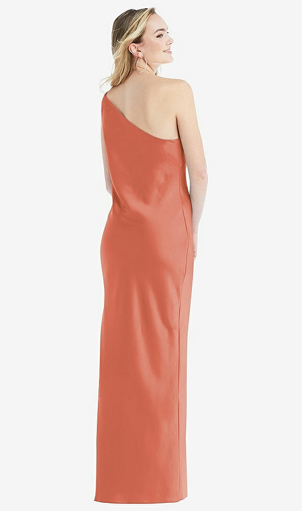 Back View - Terracotta Copper One-Shoulder Asymmetrical Maxi Slip Dress