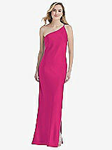 Front View Thumbnail - Think Pink One-Shoulder Asymmetrical Maxi Slip Dress