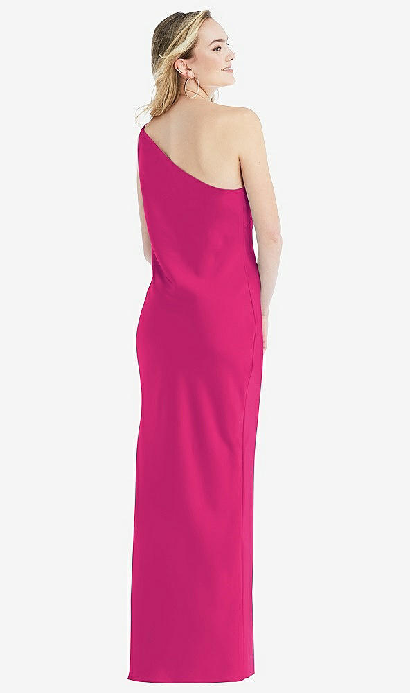 Back View - Think Pink One-Shoulder Asymmetrical Maxi Slip Dress