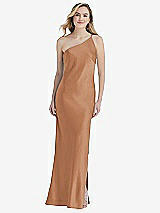 Front View Thumbnail - Toffee One-Shoulder Asymmetrical Maxi Slip Dress